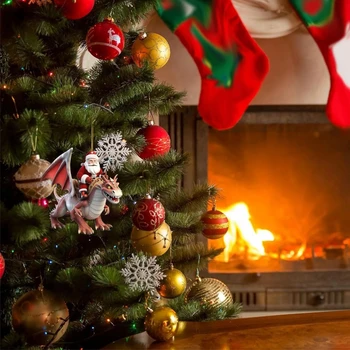 Украшение Рождественской елки Санта верхом на динозавре, подвесной орнамент на дереве, 2D акрил для домашнего декора для вечеринок 2024 года, подарки для детей Изображение 2