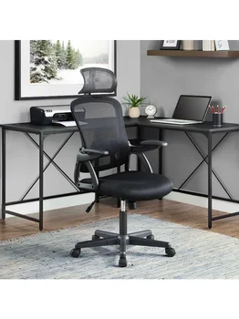 Эргономичный офисный стул Mainstays с регулируемым подголовником, черная ткань, вместимость 275 фунтов Изображение 2