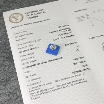 Бриллиант Грушевой Огранки 2,01 карата H VS1, Выращенный в Лаборатории, Сертификат IGI CVD