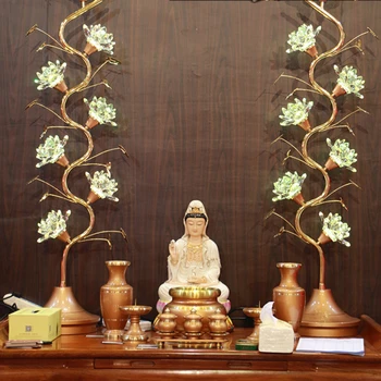 Светодиодная лампа Lotus Лампа для поклонения Будде с красочным кристаллом Lotus Буддийская Алтарная лампа