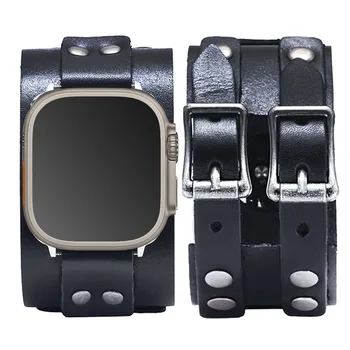 Кожаный Ремешок для Apple Watch Ремешок 49 мм 45 мм 44 мм 41 мм 40 мм 42 мм Браслет в Мужском стиле Iwatch Series 8 Ultra 7 Se 6 5 4 3 Изображение 2