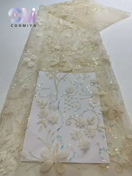 Бледно-желтый Популярный 3D Цветочный дизайн, сетчатое кружево с пайетками, свадебное платье для женщин, серия вышивки, роскошная ткань высшего качества
