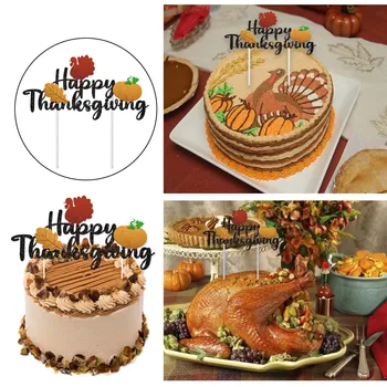 С Днем Благодарения, Топпер для торта, Топперы для торта, Индейка, Тыква, Кленовый лист, Тема Дня Благодарения, Детский Топпер для торта Изображение 2