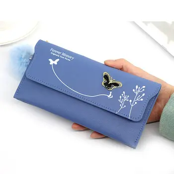Модный дизайн, простой кошелек для монет, длинная сумка, однотонные женские кошельки с бабочкой, кошельки в корейском стиле, плюшевый клатч с бантом-шариком Изображение 2