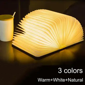 T20 Портативный 3-х Цветной 3D Креативный светодиодный книжный ночник, деревянный USB Перезаряжаемый Магнитный Складной стол, Настольная лампа для украшения дома