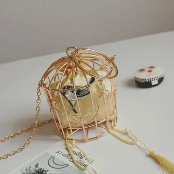 Женская вечерняя сумочка в виде птичьей клетки, клатч, Металлическая рамка, Мини-сумочка с вышивкой в виде птичьей клетки, кошелек, женская золотая сумочка с кисточками