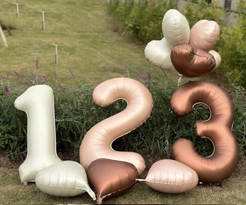 40-дюймовый воздушный шар из цифровой алюминиевой фольги с карамельным кремом и номером 0-9, гелиевый воздушный шар, украшение для дня рождения, юбилейный воздушный шар Изображение 2