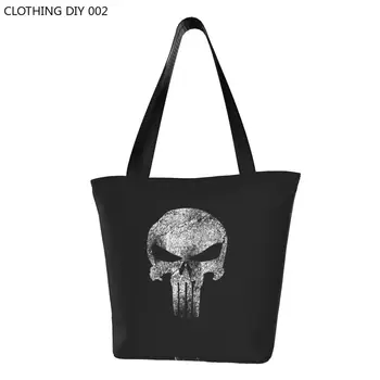 Сумки для покупок со скелетом и черепом, сумки для покупок на холсте с кавайным принтом, сумки через плечо, прочная сумка из тяжелого металла большой емкости