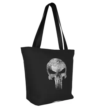 Сумки для покупок со скелетом и черепом, сумки для покупок на холсте с кавайным принтом, сумки через плечо, прочная сумка из тяжелого металла большой емкости Изображение 2