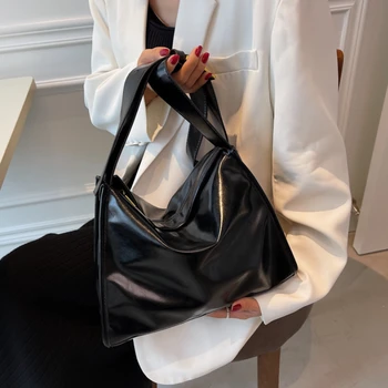 Стильная женская сумка-мессенджер в стиле Ретро большой емкости, однотонные женские сумки через плечо из искусственной кожи, простые квадратные женские сумки-тоут Изображение 2