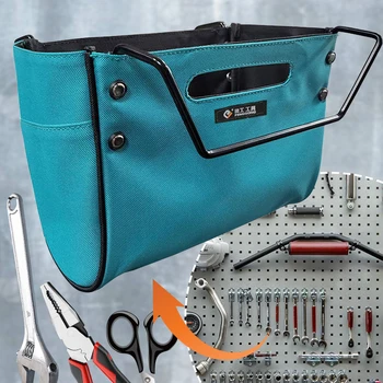 Выдвижная сумка для инструментов, подвесная сумка для инструментов с боковыми карманами из ткани Оксфорд, сумка для хранения инструментов в елочку, сумка для электрика Изображение 2