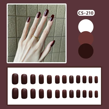 Длинные накладные ногти красного кофейного цвета идеально подходят к искусственным ногтям для макияжа рук для помолвки с девушками Изображение 2