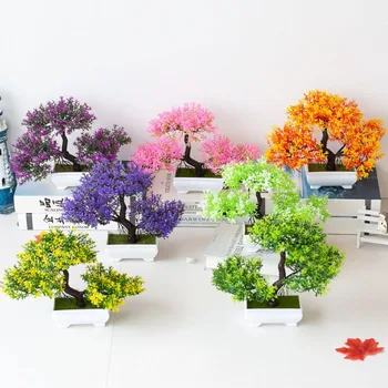 Искусственные пластиковые растения Бонсай, небольшой горшок для дерева, искусственное растение, цветок в горшке, украшение стола в домашней комнате, украшения для сада.