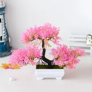 Искусственные пластиковые растения Бонсай, небольшой горшок для дерева, искусственное растение, цветок в горшке, украшение стола в домашней комнате, украшения для сада. Изображение 2