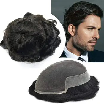 Мужской парик из Швейцарского кружева Спереди, Европейские парики из человеческих волос для мужчин, отбеленный узел, натуральная линия роста волос, замена волос для мужчин