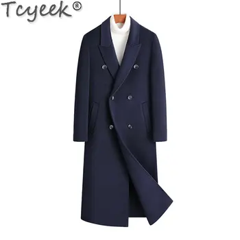 Tcyeek 100% Шерстяная Куртка Средней длины, Мужские Весенне-Осенние Двусторонние Шерстяные Пальто, Повседневный Тренч, Мужская Одежда Abrigo Hombre