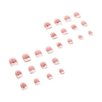 Накладные кончики ногтей в японском стиле, короткие Милые вишневые искусственные ногти, отполированные клеем, искусственные кончики ногтей для девочек