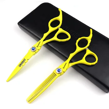 Профессиональные парикмахерские ножницы 6,0 дюймов, парикмахерские ножницы 440C, ножницы для стрижки волос, парикмахерские салонные ножницы желтого цвета