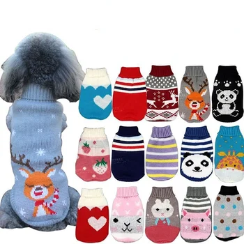 Теплая одежда для кошек Зимний Рождественский свитер для кошек, одежда для домашних животных с мультяшным принтом, вязаный костюм, пальто для щенков, одежда для маленьких домашних животных