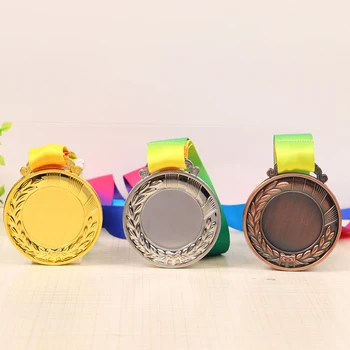 2-Дюймовая Золотая, серебряная, Бронзовая медаль с лентой на шее, Металлическая медаль, круглая для детского школьного спортивного мероприятия Изображение 2