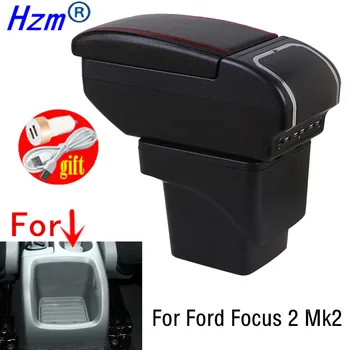 Для Ford Focus 2 Mk2 2005-2011 коробка для подлокотника Поворотный центральный ящик для хранения содержимого из искусственной кожи с подстаканником пепельница USB in