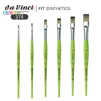 Кисть da Vinci Student Series 374, пригодная для школы и хобби, плоская Эластичная Синтетическая с зеленой Матовой ручкой, Размер 2-24