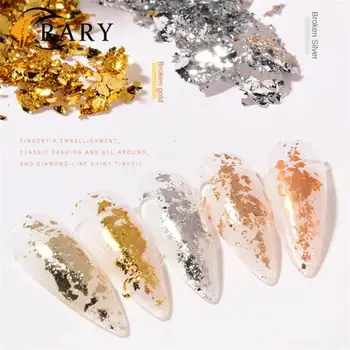 Серебряные наклейки для ногтей, аксессуары для нейл-арта, украшающие ногти, золотая фольга, фрагменты золотой фольги и серебряной фольги, блестящие ногти в золотой оболочке.
