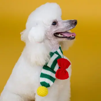 Вязаный Рождественский шарф для домашних животных, плюшевый Новогодний шарф, кошка, собака, милый Вязаный шарф, зоотовары, теплые аксессуары для щенков для маленьких собак Изображение 2