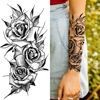 Реалистичные временные татуировки в виде цветка розы для женщин и взрослых, Геометрическая Мандала Пиона, поддельная татуировка, 3D Водонепроницаемая татуировка с коротким рукавом Изображение 2