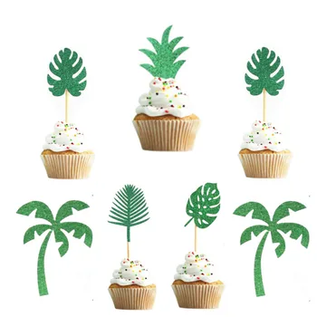Новый 10шт Топпер для торта с листьями ананаса, тропическая пальма, листья черепахи, украшение для дня рождения, Детский душ, инструменты для выпечки десертов