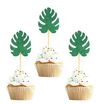 Новый 10шт Топпер для торта с листьями ананаса, тропическая пальма, листья черепахи, украшение для дня рождения, Детский душ, инструменты для выпечки десертов Изображение 2