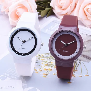 Женские простые студенческие кварцевые аналоговые наручные часы Jelly с силиконовым ремешком и круглым циферблатом Модные женские кварцевые часы