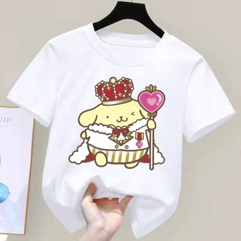 Детская Футболка с короткими рукавами в стиле Аниме Pom Pom Purin, Новая Летняя футболка Sanrio, Мягкая одежда с сердечками для девочек, Подарок на День рождения Kawaii