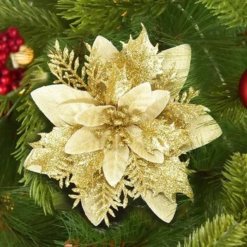 5шт 14 см Рождественские цветы Блестящая искусственная красная золотая головка цветка Ягода Diy Рождественская Елка Орнамент Украшения для дома Новый год